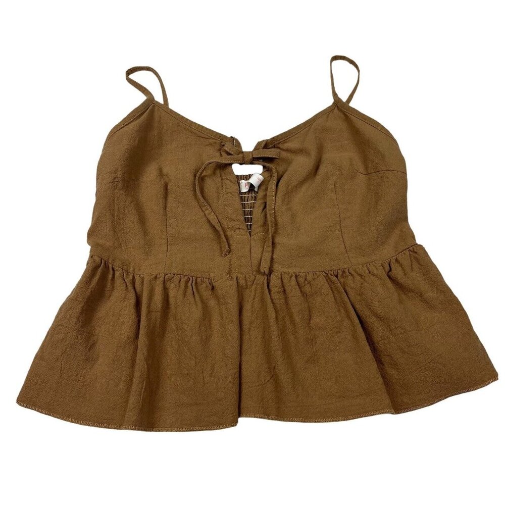 Romwe Smocked‎ Spaghetti Strap Crop Top Brown Womens Size S (G10147)